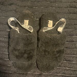 UGG Black Fluffy Slippers